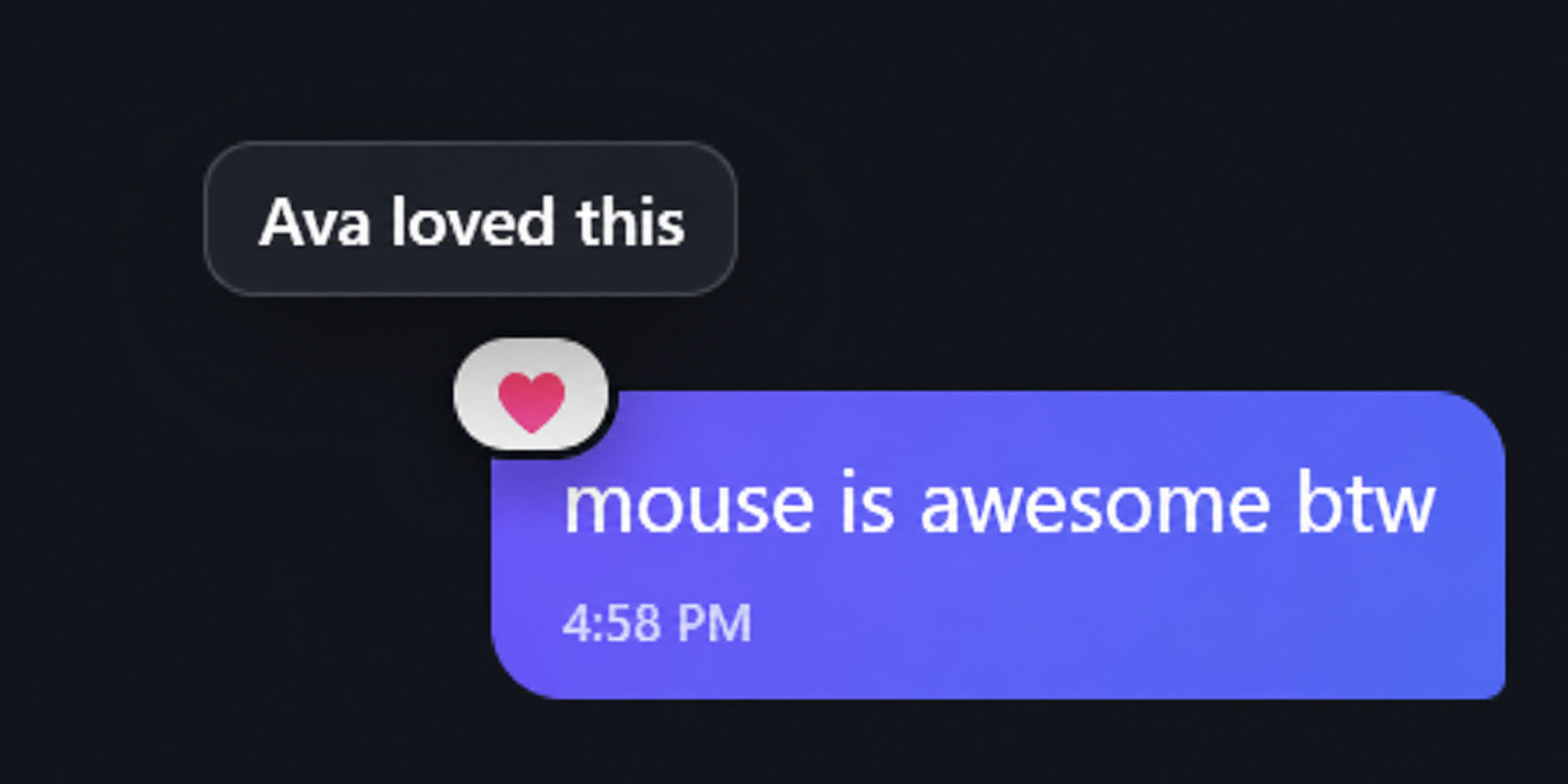 A loved reaction attached to a PHONEXA message bubble